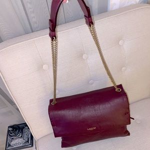 LANVIN PARIS calf skin leather shoulder bag with chain strap